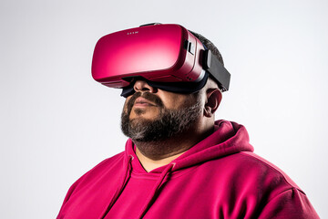 Youngster watching 3d object in virtual world fun cheerful vr glasses goggles generative ai