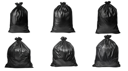 Collection of PNG. Black garbage bag isolated on a transparent background. - obrazy, fototapety, plakaty
