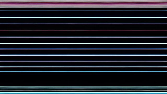 A glitchy striped background with a purple and blue color scheme