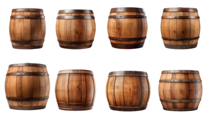 Collection of PNG. Wooden oak barrel isolated on a transparent background.