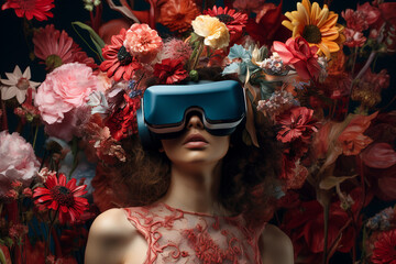 Youngster watching 3d object in virtual world fun cheerful vr glasses goggles generative ai