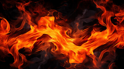 Vibrant Abstract Fire Flames on Black Background - Dynamic Heatwave Illustration with Bright, Fiery Energy for Creative Concepts and Artistic Designs.