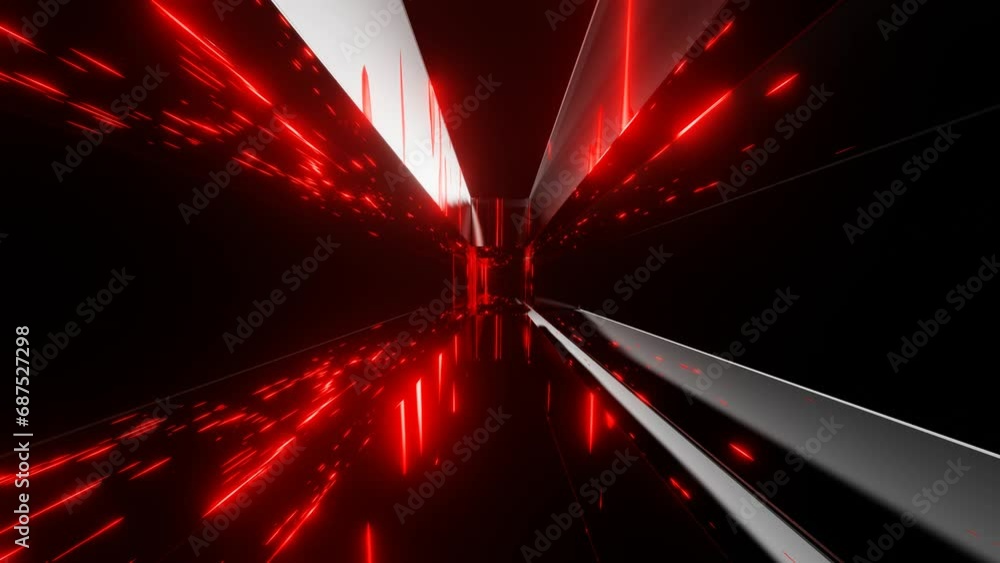 Aufkleber movement through a dark endless abstract tunnel. black stripes with flashing red light on a black ba