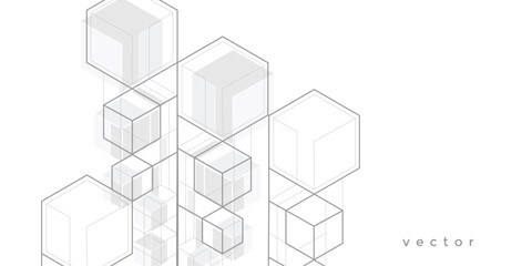 White background from cubes and lines. Linear geometric drawing. Abstraction,Vector illustration.