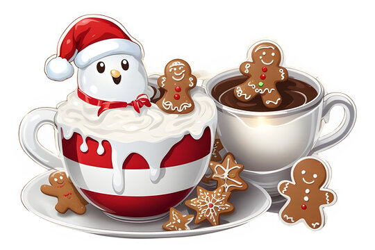Christmas Hot Chocolate Clipart Graphic.on white background.