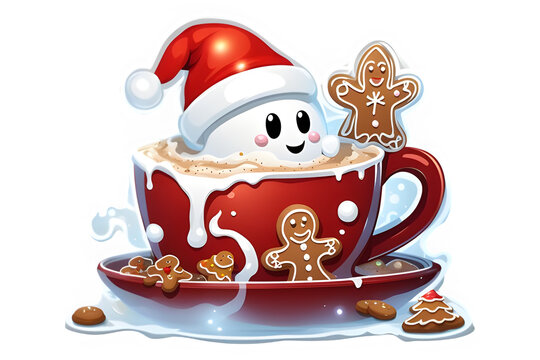 Christmas Hot Chocolate Clipart Graphic.on white background.