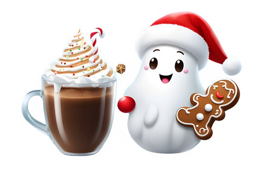 Christmas Hot Chocolate Clipart Graphic.on white background.