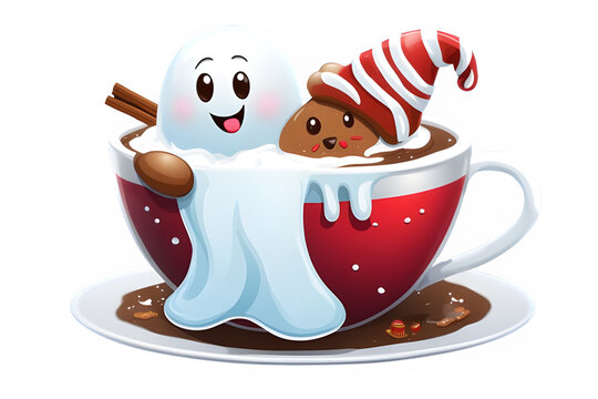 Christmas Hot Chocolate Clipart Graphic.on white background.