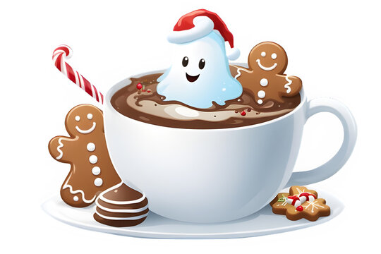 Christmas Hot Chocolate Clipart Graphic.on white background.