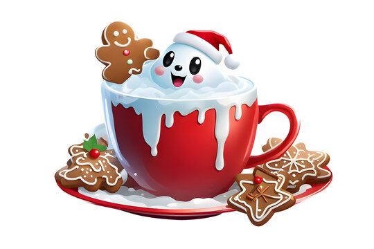 Christmas Hot Chocolate Clipart Graphic.on white background.