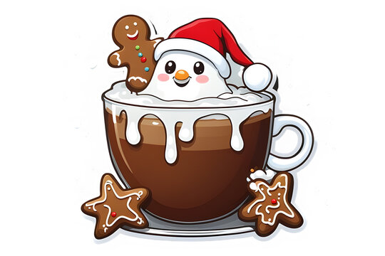 Christmas Hot Chocolate Clipart Graphic.on white background.