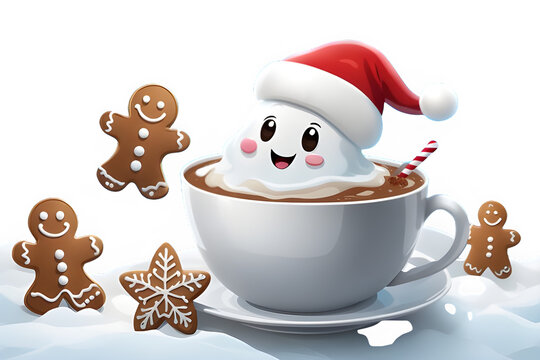 Christmas Hot Chocolate Clipart Graphic.on white background.