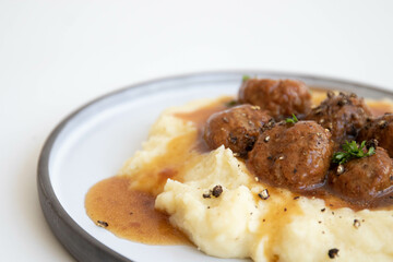 Healthy Food Concept,  Mashed potato with meat balls