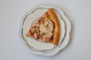 Fast Food Concept,  top view of a Slice of Pizza on white background