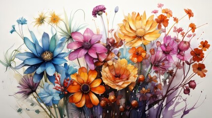 Fototapeta na wymiar vibrant wildflowers watercolor 