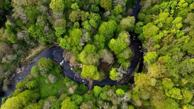 Aerial View of River North Esk in Roslin Village, Scotland