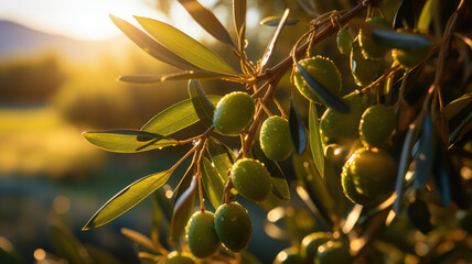 Fresh Olives Hanging on Tree Branches, AI generated
