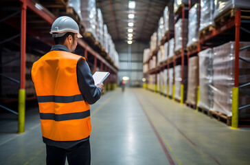 Warehouse Audit and Inspection: Safety Officer Wearing Correct PPE, Checking Checklist Document - 687528626