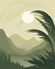 calm green boho style posters with geometric shapes and palm leaves 8:10 for design and wall art print backdrop