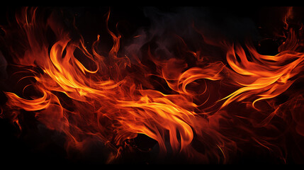 Fototapeta na wymiar Dramatic Fire Flames on Black Background - Captivating Abstract Image of Intense Heat and Dynamic Energy in Motion - Ideal for Fiery Concepts and Powerful Design.