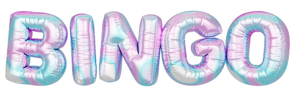 Holographic balloon 3d text. Typography. 3D illustration. Bingo.