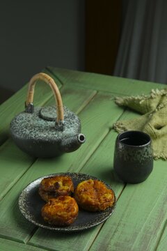 Kukis pisang or fritter banana on the table. This snack from Mando Indonesia.