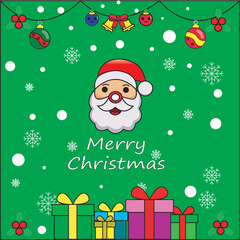 Vector template for greeting cards. there is a santa clause in the center of the template. there is text, lights, many gifts and snow. Merry Christmas and Happy New Year