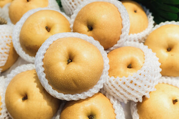 Close-up Chinese Pear in market.