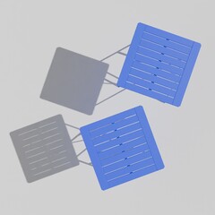 3d rendering two blue coffee table on white background with sunlight top view.