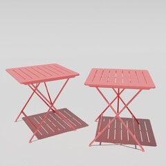 3d rendering two pink coffee table on white background with sunlight.