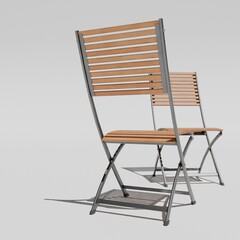 3d rendering two wooden chair isolated on white background with sunlight from close up.