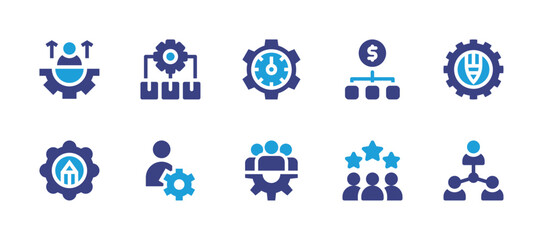 Manager icon set. Duotone color. Vector illustration. Containing product management, money management, human resources, appraisal, executive, planning, time management, management, team, people.