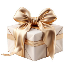 Fabric Gift Box with Gold Bow Isolated on Transparent or White Background, PNG