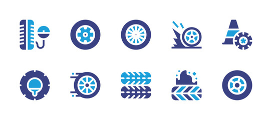 Tyre icon set. Duotone color. Vector illustration. Containing wheel, speed, tyre, tire, cone, racing.