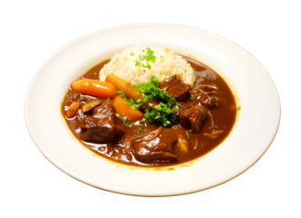 Beef stew rice looks delicious, , PNG file, isolated background.
