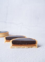 Chocolate tart with white background