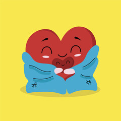 Warm hugs funny concept. Cute hearts. Hugs and kisses. Happy Valentine's day vector card