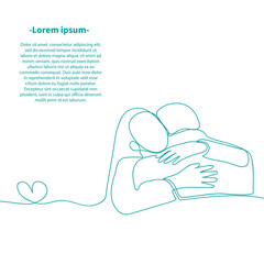 happy couple vector illustration, continuous one line drawing of hug love symbol.