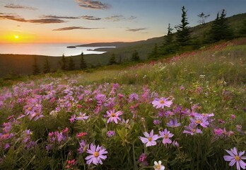 Wildflower Waltz: Nova Scotia's Cape Breton Highlands National Park Meadow Magic - obrazy, fototapety, plakaty