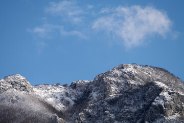 Fototapeta na wymiar snow covered mountains okno near Ajdovscina