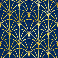 Gold thin Art Deco fans cobalt blue pattern