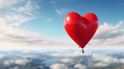 Fototapeta na wymiar Passion's Flight: Red Heart Balloon Soars