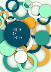 Colorful geometric abstract background. Overlapping colorful circles and rings. Modern elegance, bright fashion background. Brochure and banner template. Vector