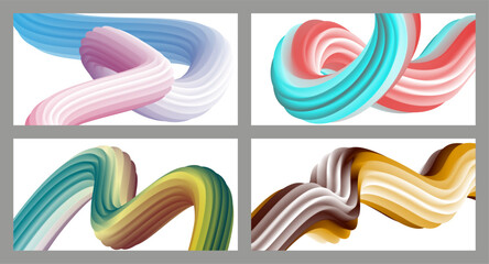 Abstract volumetric background. Cords. set of four illustrations. Toothpaste in a tube. Minimalism. Creative modern background. Cover design, wallpaper, background. eps vector.