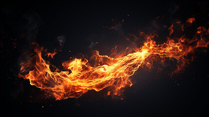 Fototapeta na wymiar Dynamic Inferno: Intense Flames and Glowing Embers on a Black Background - High-Resolution Fire Concept for Dramatic and Powerful Designs.