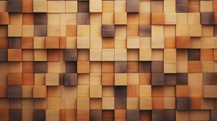 Wooden blocks made of natural wood. Bog oak texture. Wooden squares, tile wallpaper. 3D rendering.