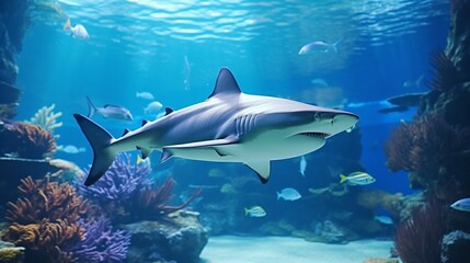 Fototapeta na wymiar Ocean Odyssey: Graceful Shark in Aquarium