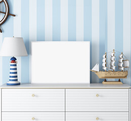 Mock up frame in kids room, 3d render	

