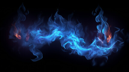 Realistic Blue Fire Flames with Smoke - Captivating PNG Image of a Bonfire, Igniting Passion and Warmth, Perfect for Creative Designs and Artistic Projects.