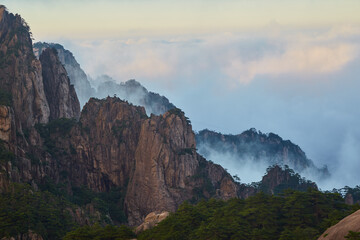 The picturesque granite peaks of Huangshan in Anhui Province, China